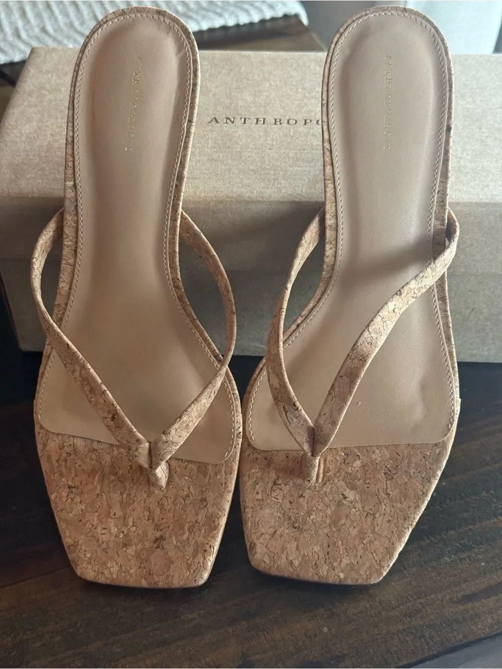 Anthropologie Cork Square-Toe Flip Sandals in Natural Cork
